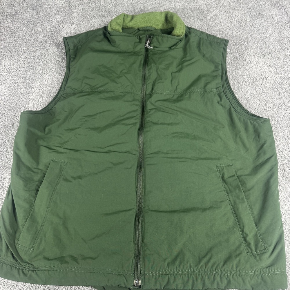 L.L.Bean Vest Mens Large Green Nylon Fleece Lined Full Zip Outdoor Warm Hiking